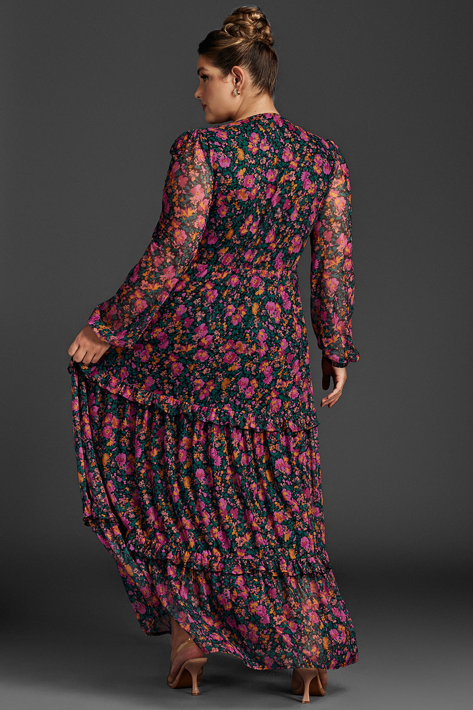 Isabelle Floral Lantern Sleeve Maxi Dress Black 2