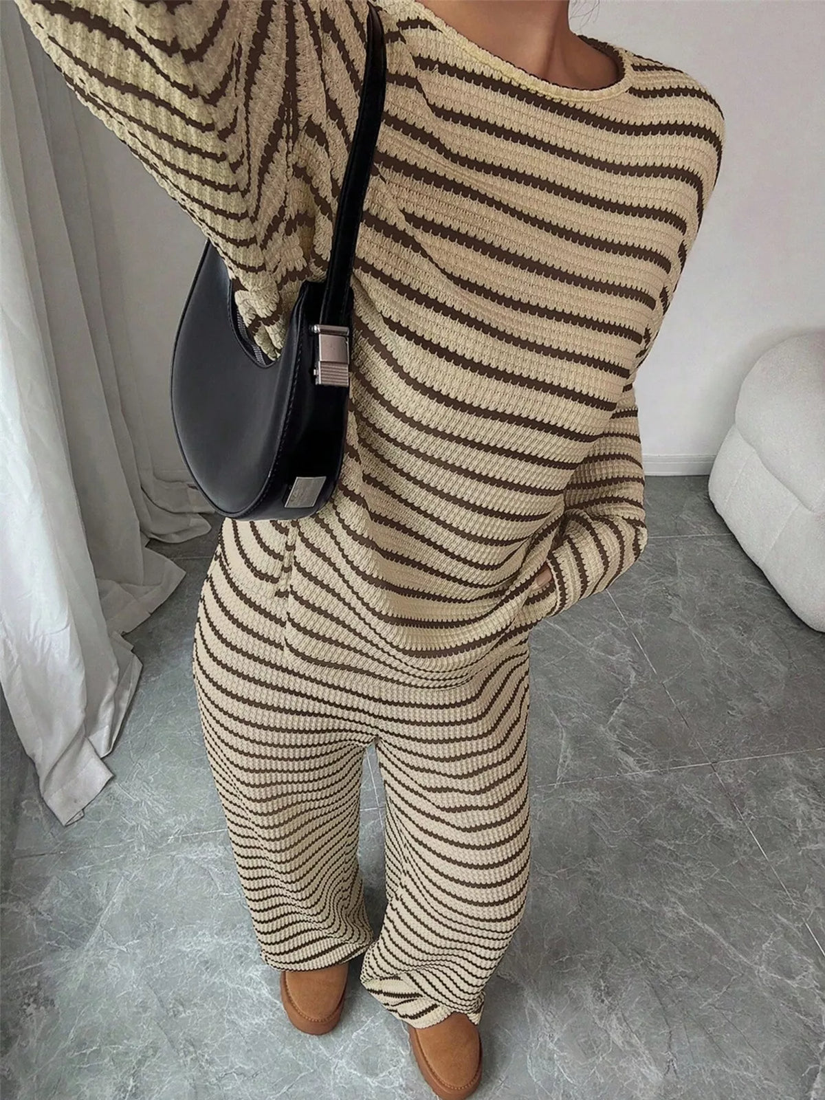 Esme Striped Knit Two-Piece Set Black 9