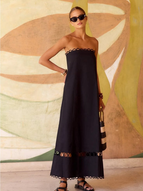 Arabella Strapless Eyelet Maxi Dress Black 1