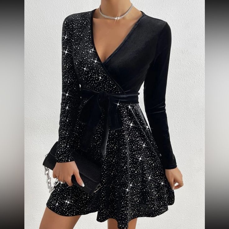 Gemma Velvet Surplice Midi Dress Black 1