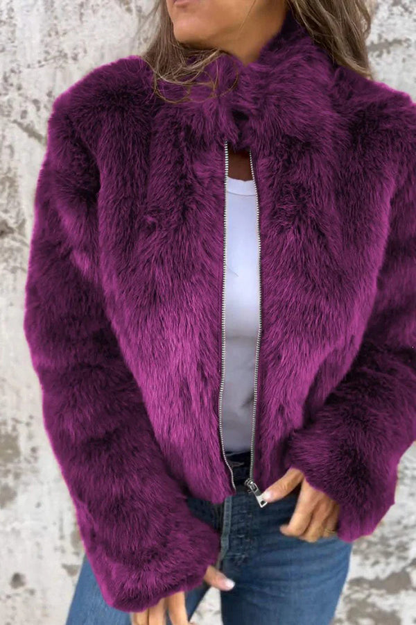 Margot Faux Fur Turtleneck Jacket Red 2