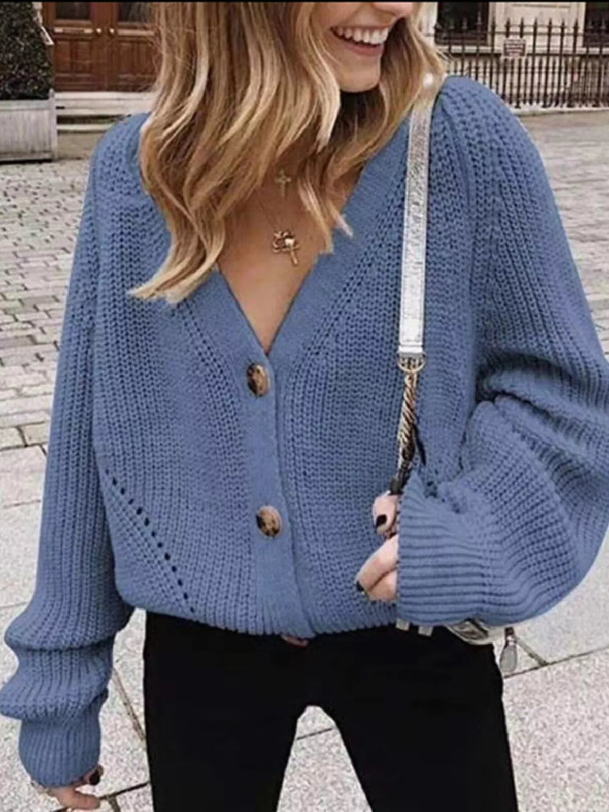 Margot Chunky Knit Cardigan in Khaki Grey 7