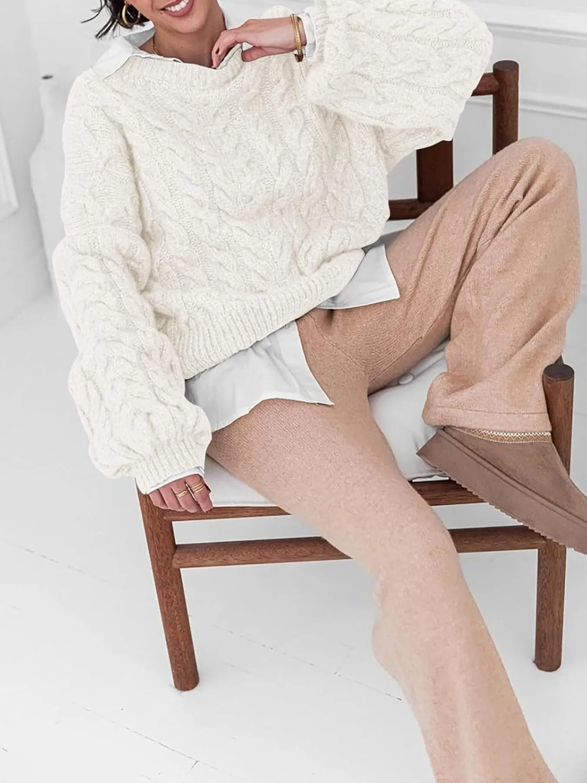 Margot Cable Knit Sweater in Pink Black 8