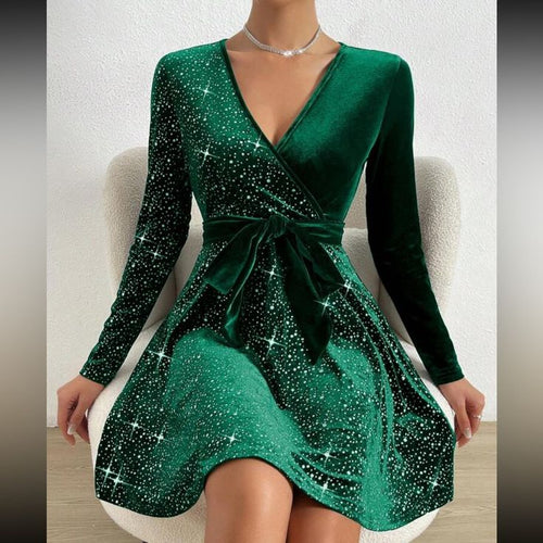 Kira Velvet Surplice Midi Dress Emerald 1