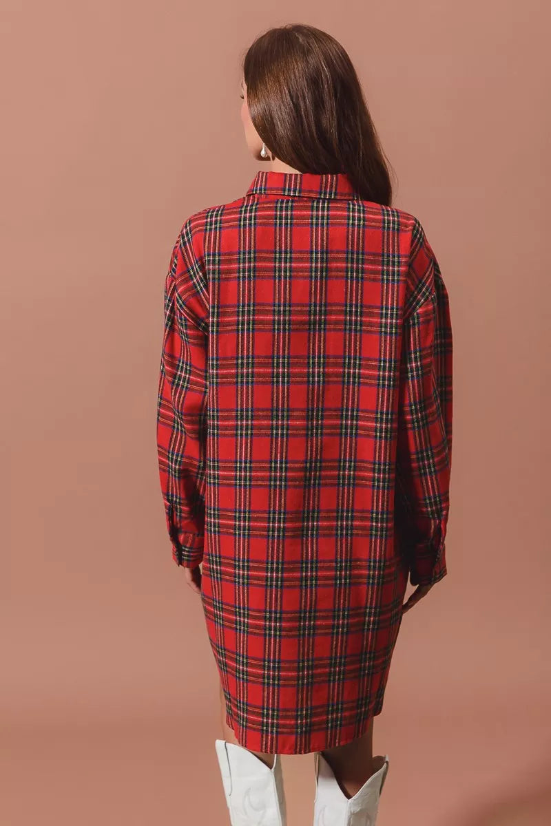 Margot Plaid Button-Up Midi Dress RED MULTI 10