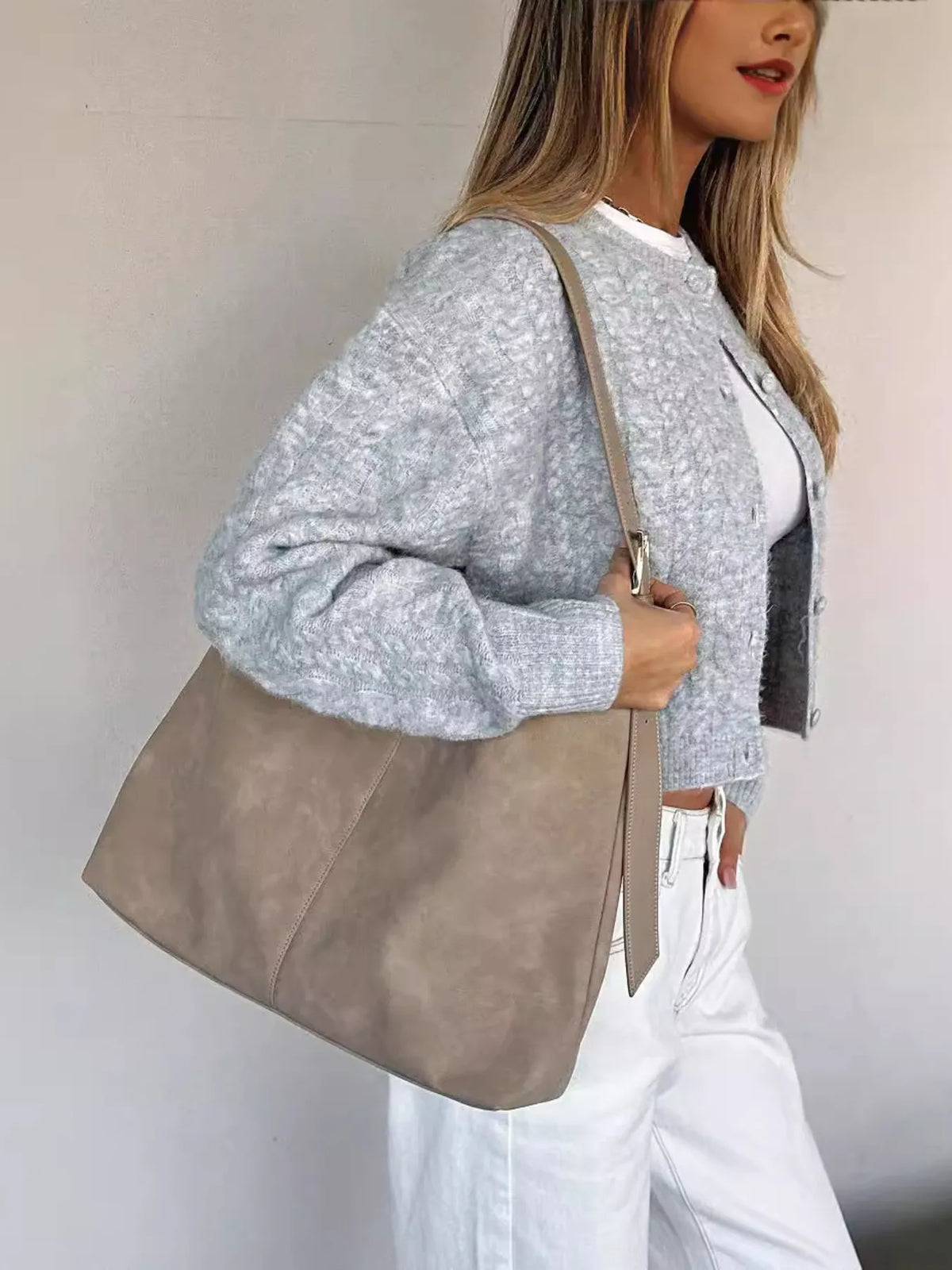 Margot Cardigan in Cream Cable Knit Gray 7