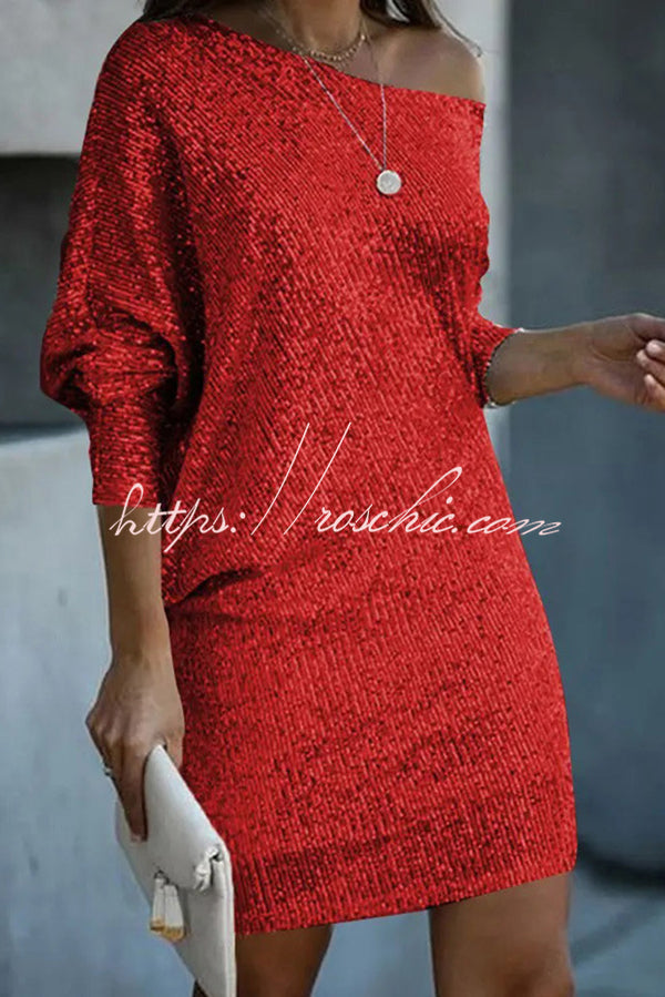 Evadne Sequin Off-Shoulder Mini Dress Gold 9