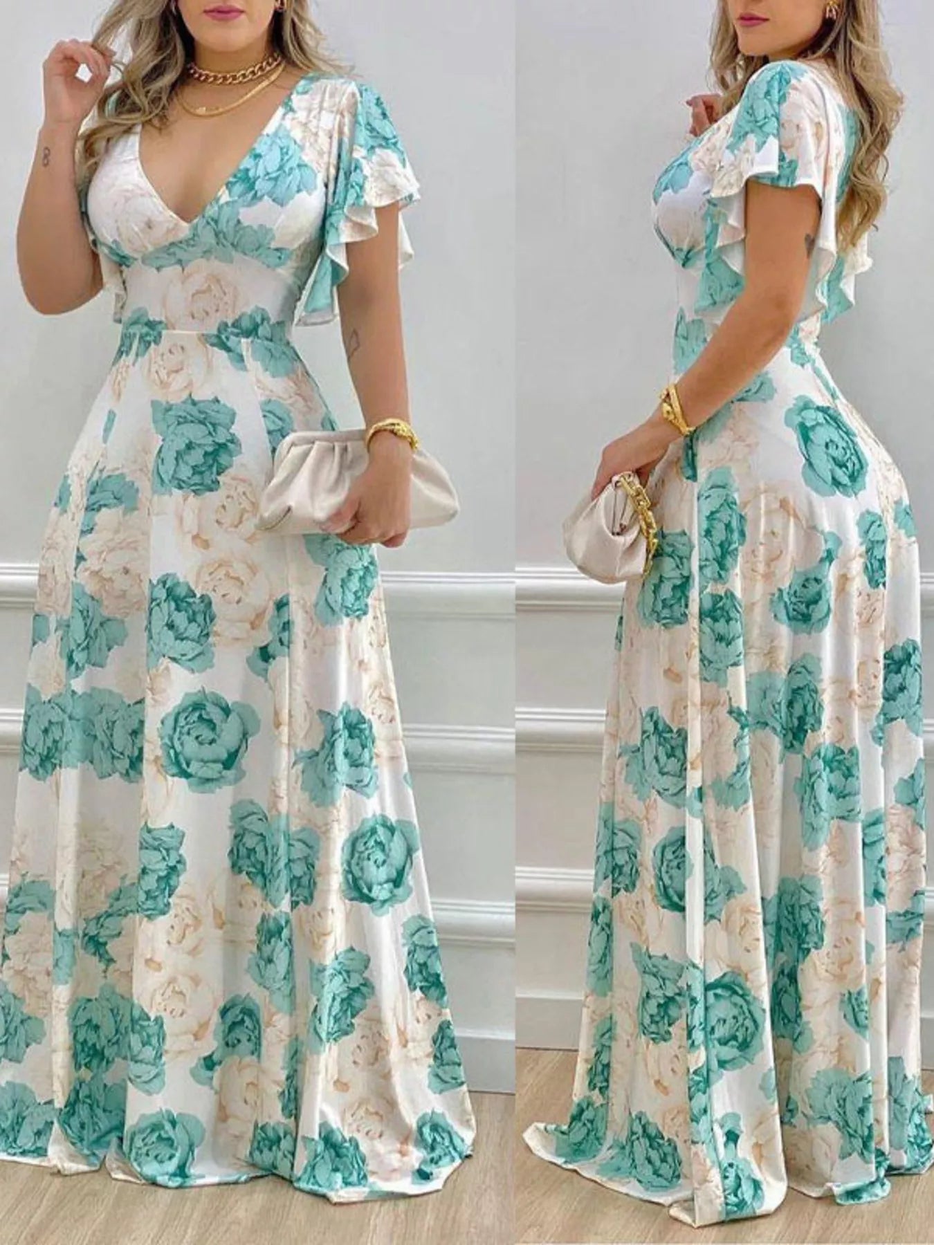 Valentina Floral Maxi Dress Teal 2