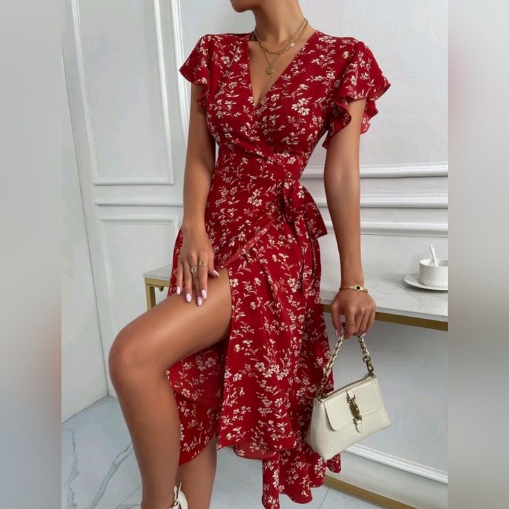Isabelle Floral Wrap Dress in Burgundy Cream 1
