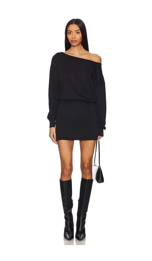 Caddie Satin Mini Dress in Black Black 1