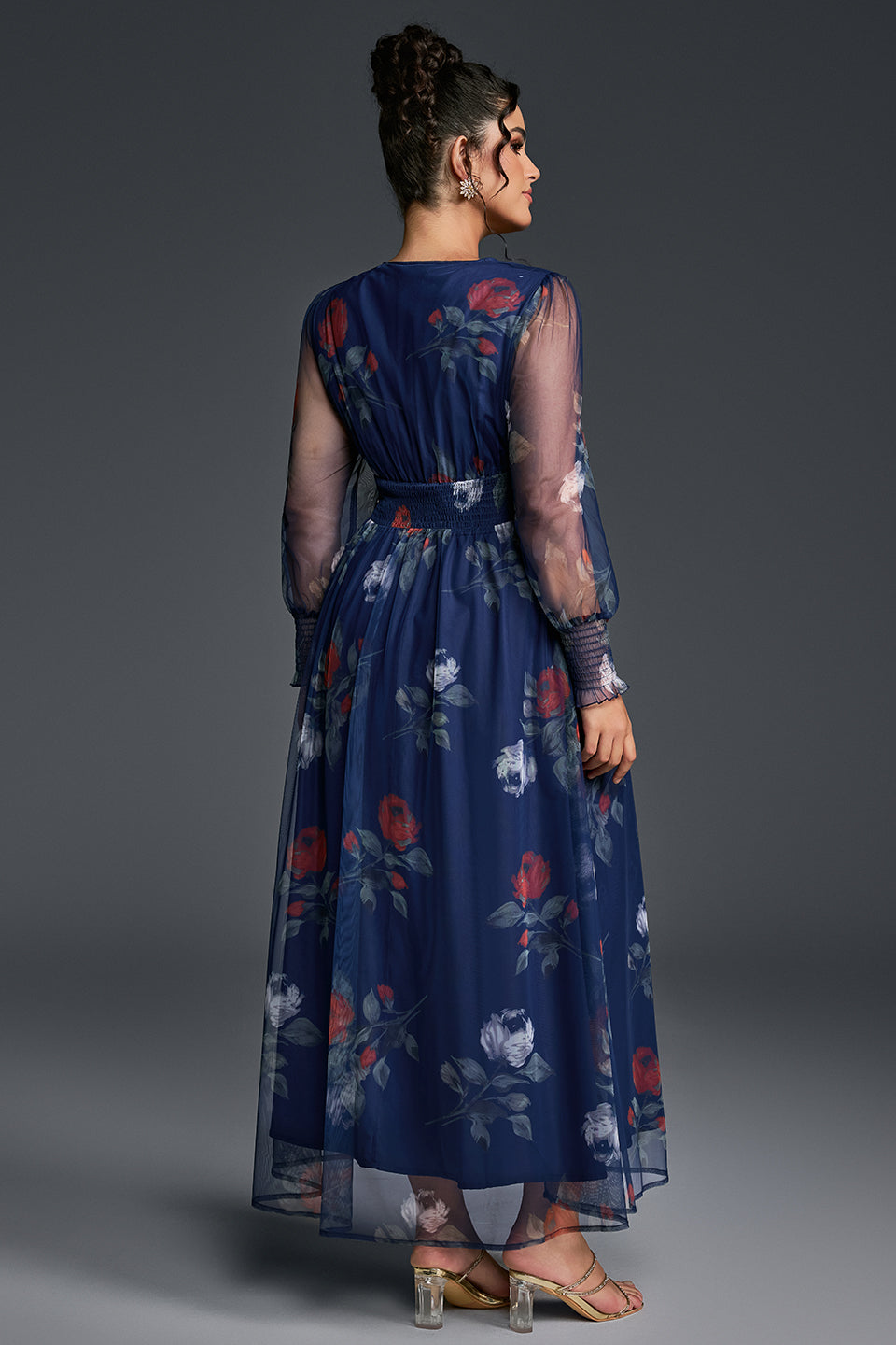 Isabelle Floral Pleated Maxi Dress Neck Floral Mesh Maxi Dress 2