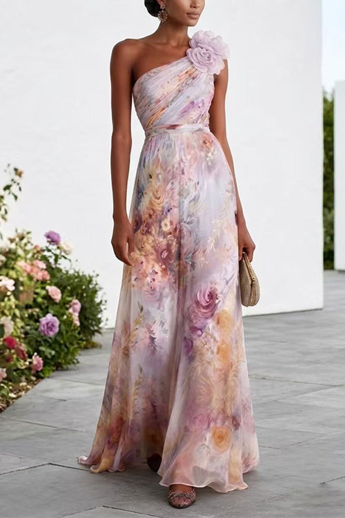 Margot Floral Linen Maxi Dress Lilac 4