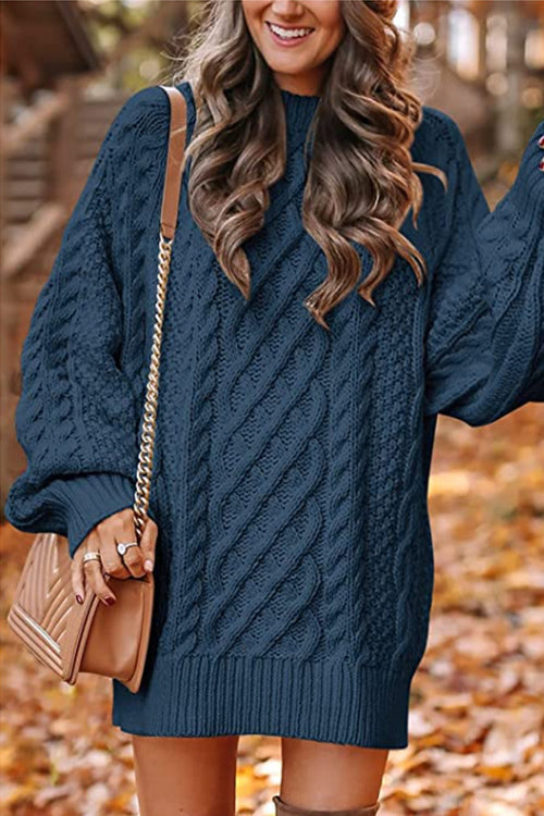 Margot Cable Knit Sweater Dress in Gray NavyBlue 8
