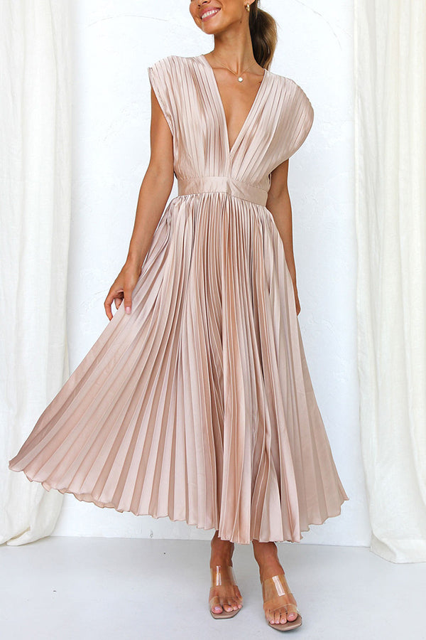 Georgina Satin Pleated Midi Dress Red 5