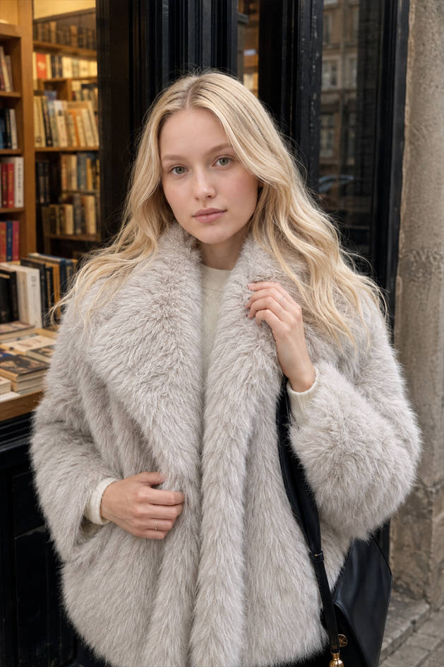 Margot Sherpa Jacket in White Beige 6