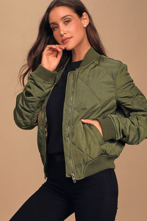 Margot Quilted Bomber Jacket in Olive Olive 1