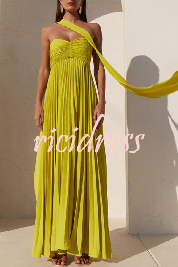 Arabella Pleated Off-Shoulder Maxi Dress Yellow 1