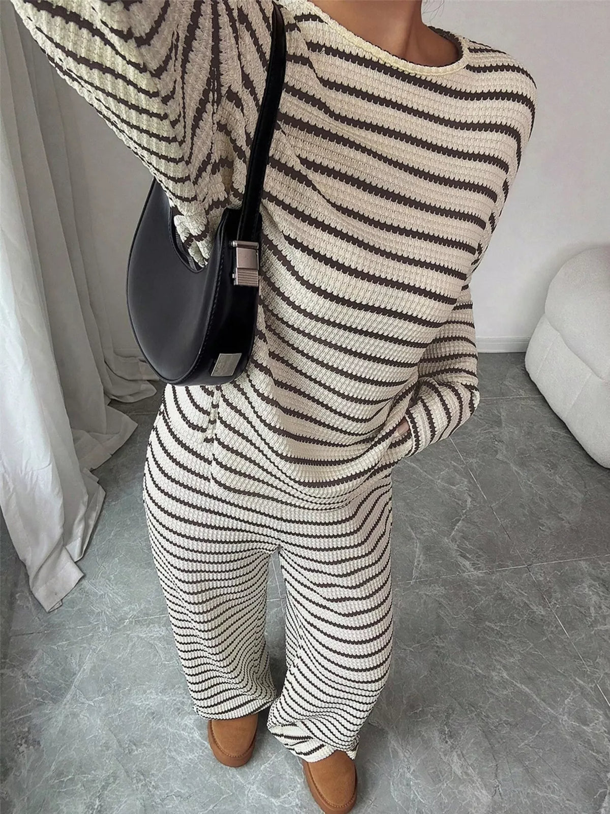 Esme Striped Knit Two-Piece Set Khaki 1