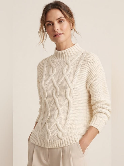 Ivory Cable Knit Mock Neck Sweater Ivory 1