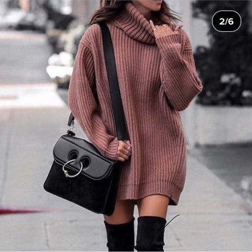 Aurora Cowl Neck Sweater Dress Pink 1