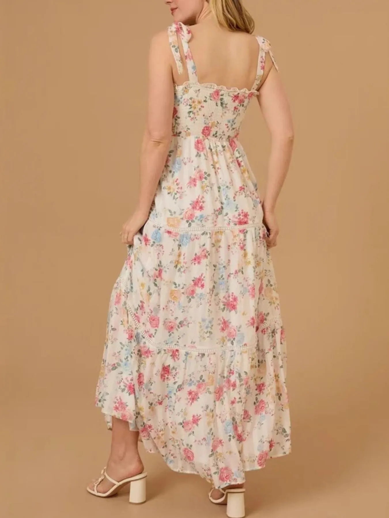 Isabelle Floral Smocked Maxi Dress Cream 4