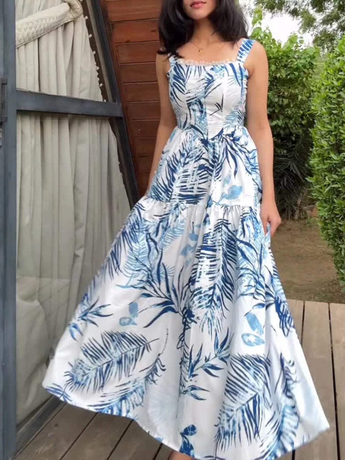 Isabelle Tropical Tiered Maxi Dress Blue 1