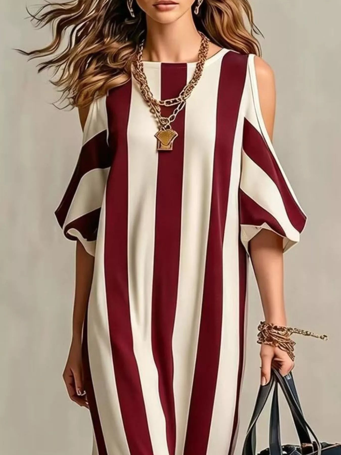 Isadora Striped Cold Shoulder Maxi Dress Burgundy 6