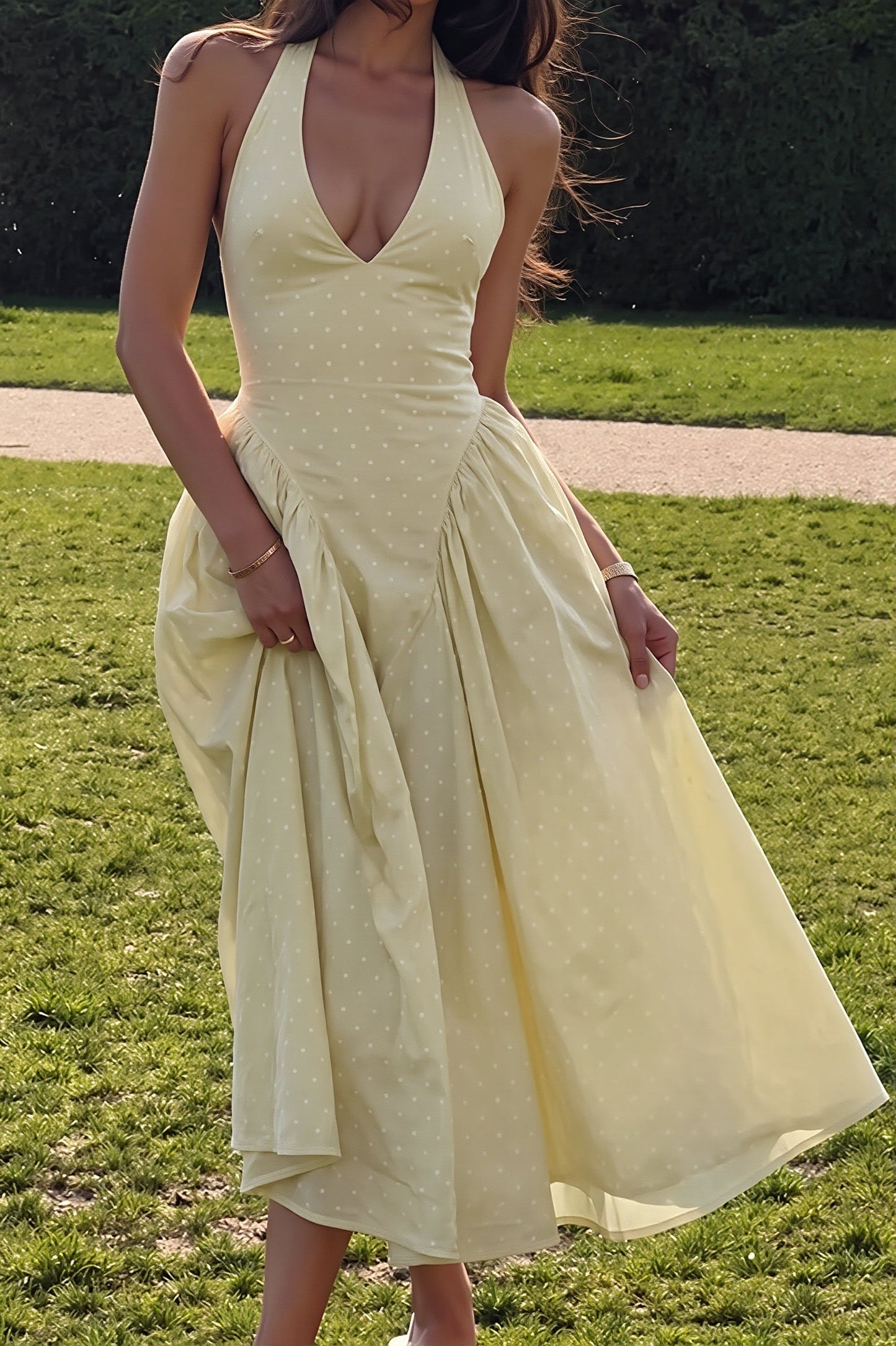 Margot Polka Dot Halter Maxi Dress Yellow 4