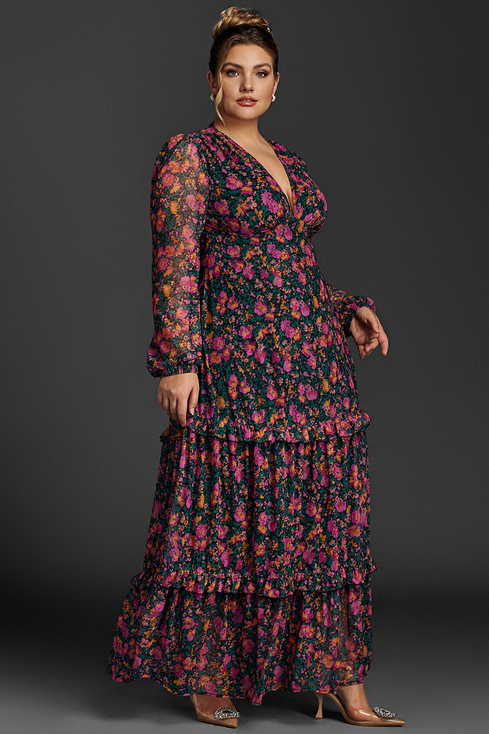 Isabelle Floral Lantern Sleeve Maxi Dress Black 7