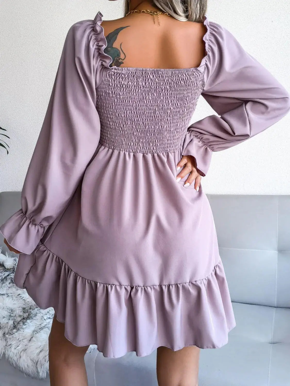 Celine Smocked Flounce Dress Ochre 8
