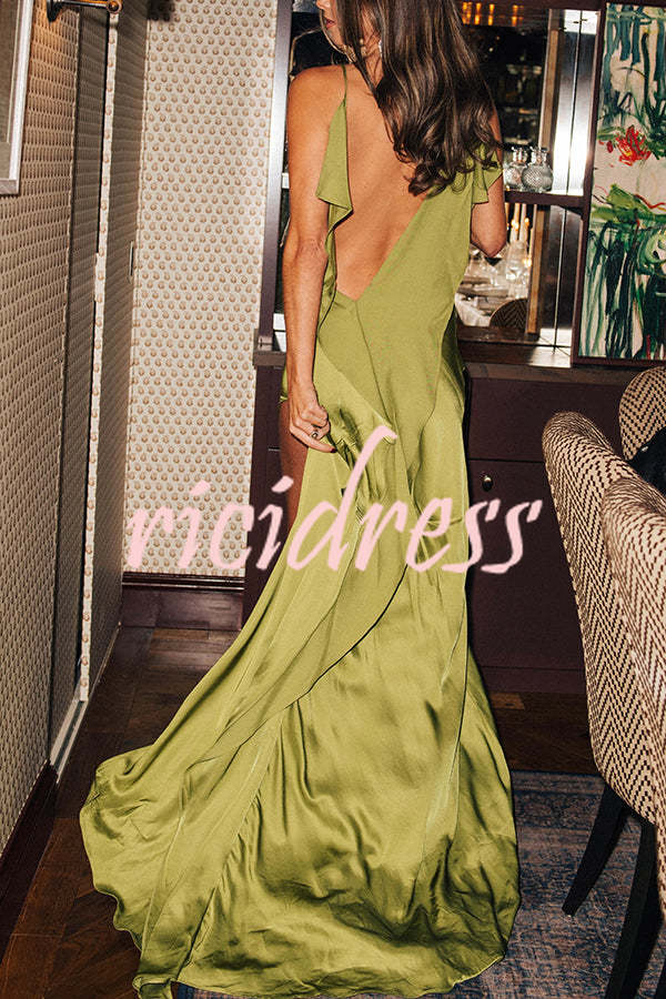 Valentina Satin Maxi Dress Green 2