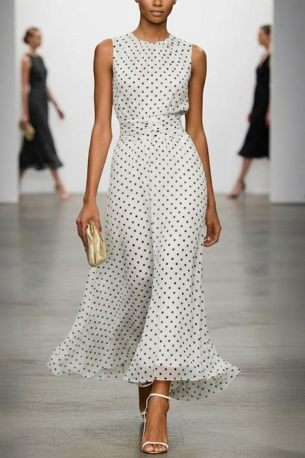 Margot Polka Dot Pleated Maxi Dress Blue 4