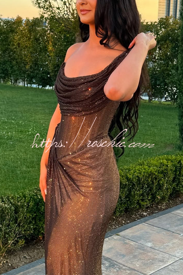 Vivienne Glitter One-Shoulder Maxi Dress Black 3