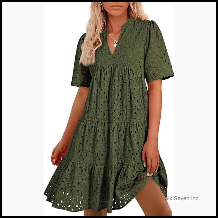 Iris Hollow-Out Lace Mini Dress Green 1