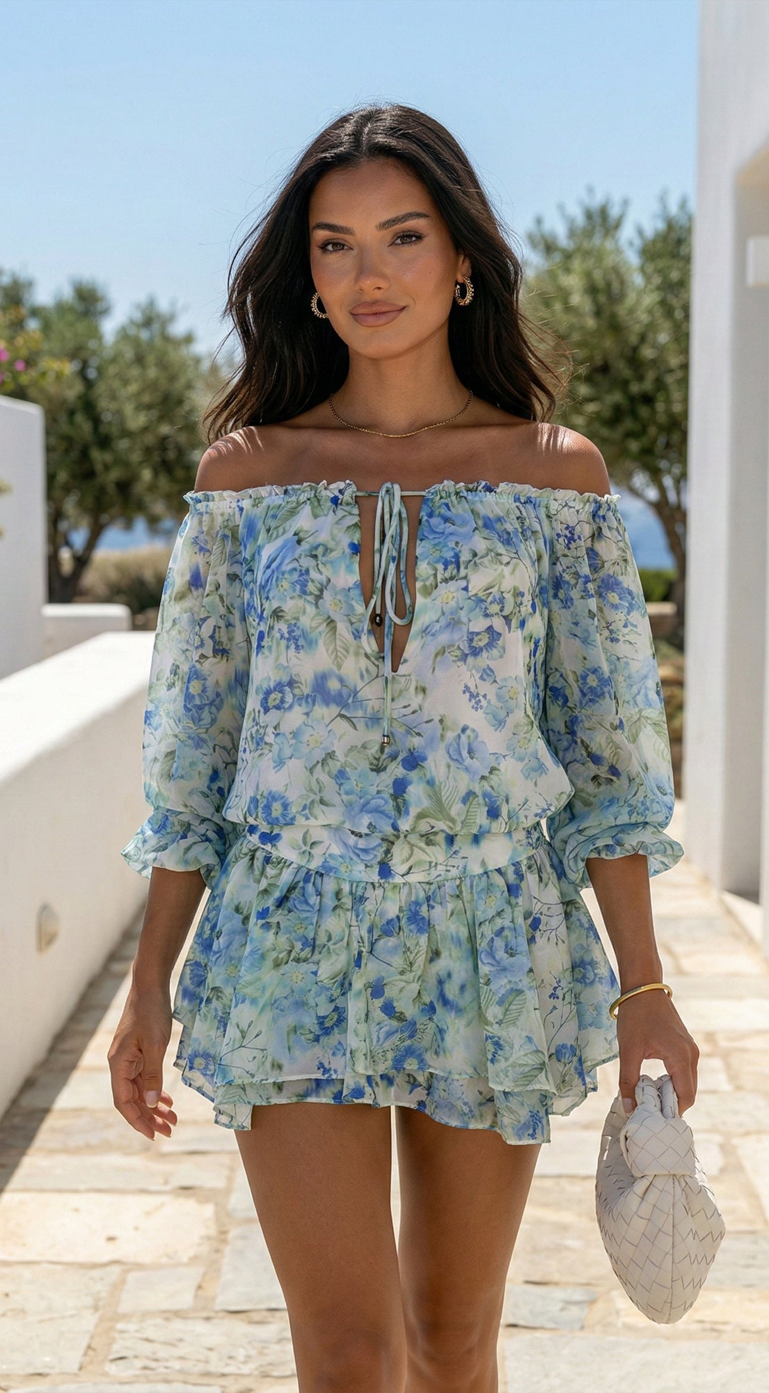 Cyrene Floral Off-Shoulder Mini Dress Floral Green 3