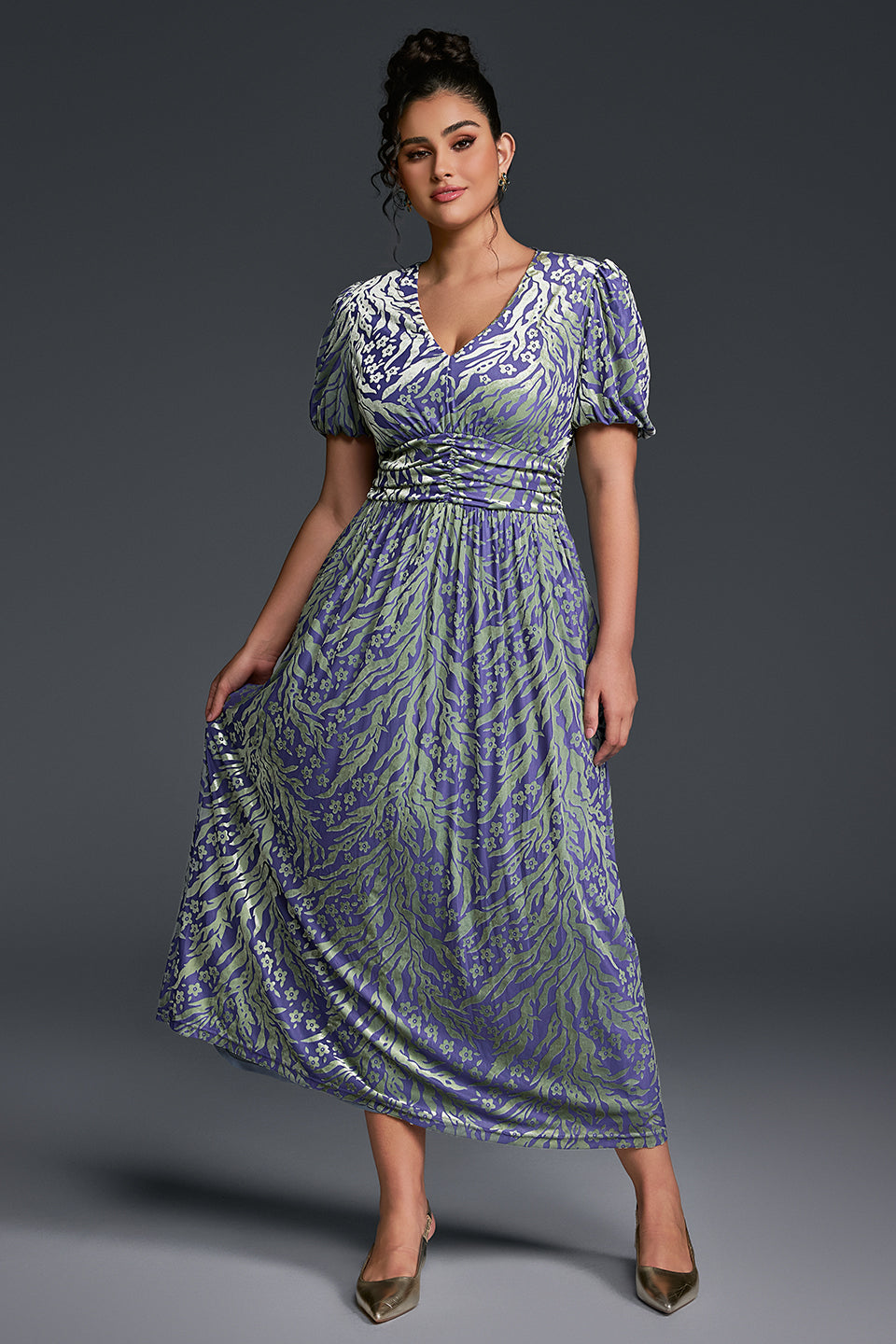 Isabelle Floral Pleated Maxi Dress Neck Velvet Plain Maxi Dress 3