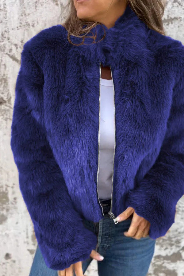 Margot Faux Fur Turtleneck Jacket Red 3