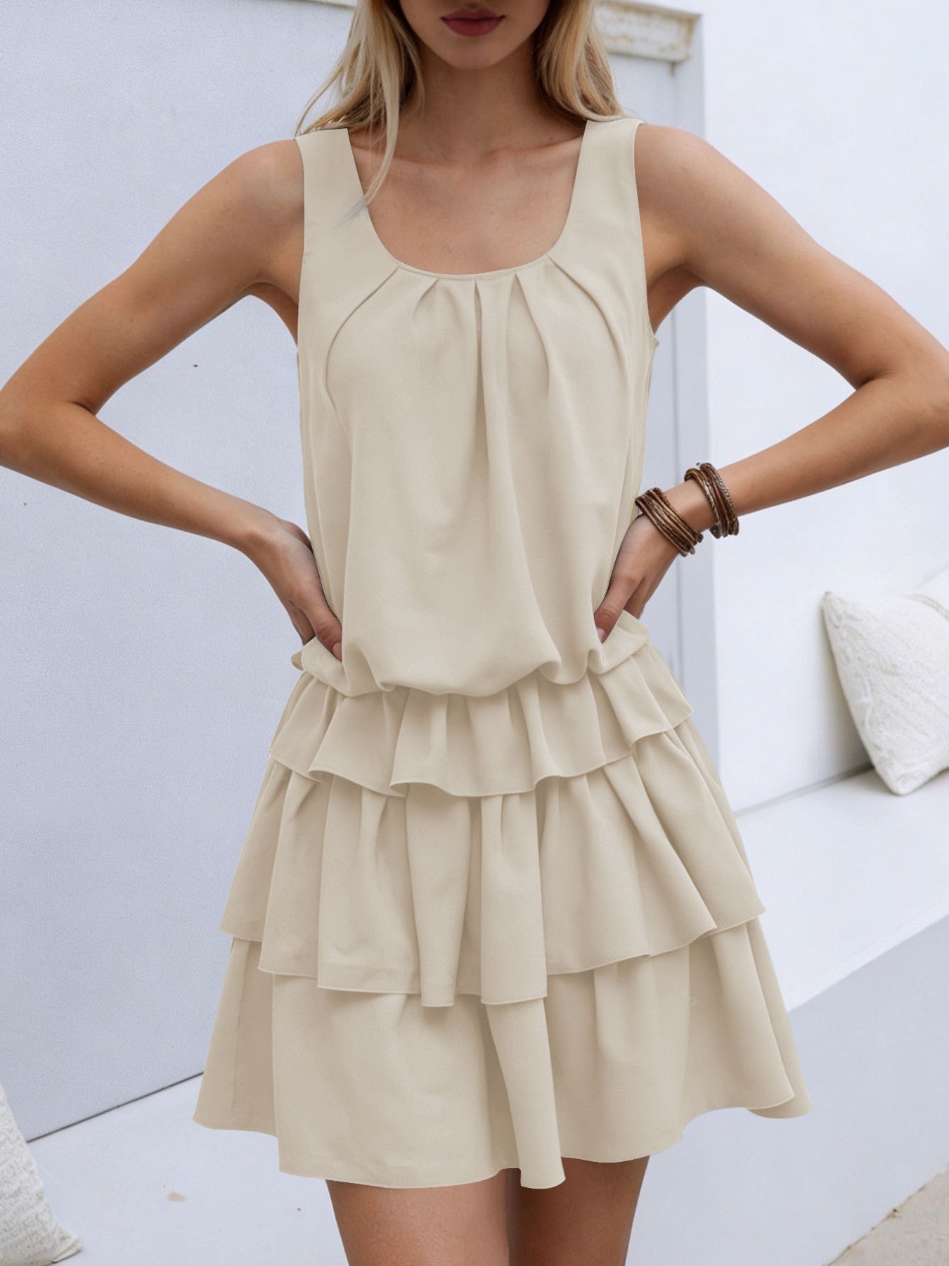 Celestine Ruffle Layered Mini Dress Light Blue 5
