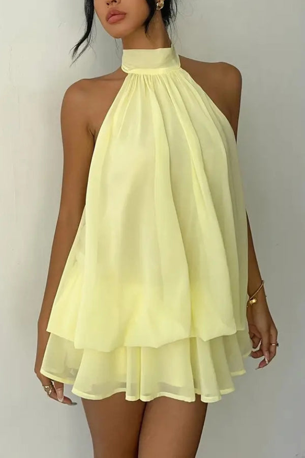 Valentina Chiffon Halter Mini Dress Black 2