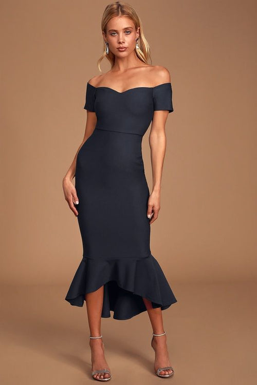 Seraphine Off-Shoulder Midi Dress in Midnight Blue Blue 1