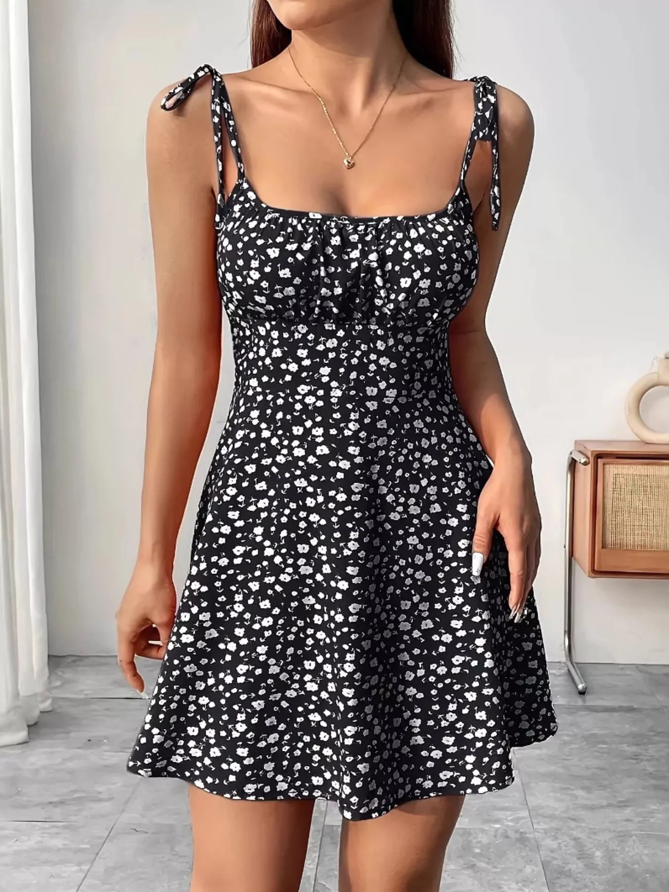 Margot Floral Tie-Strap Mini Dress Red 1