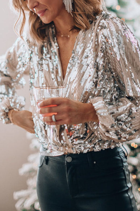 Vivienne Sequin Long-Sleeve Top Silver 3