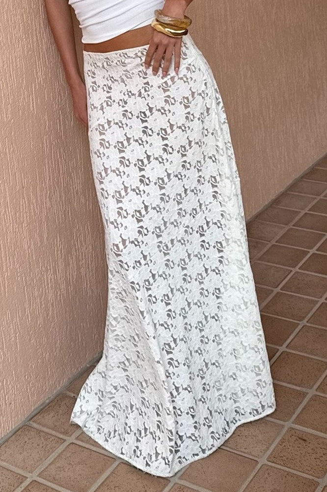 Genevieve Lace Jacquard Maxi Skirt White 1