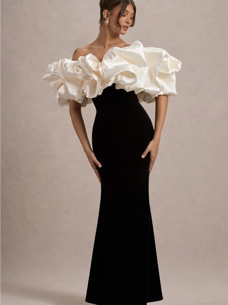 Daphne One-Shoulder Ruffle Gown Black 1