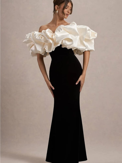 Daphne One-Shoulder Ruffle Gown Black 1