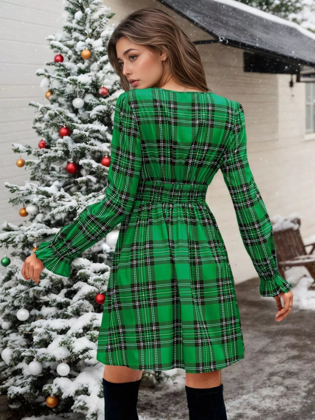 Rosalie Plaid Tie-Front Mini Dress Green 2
