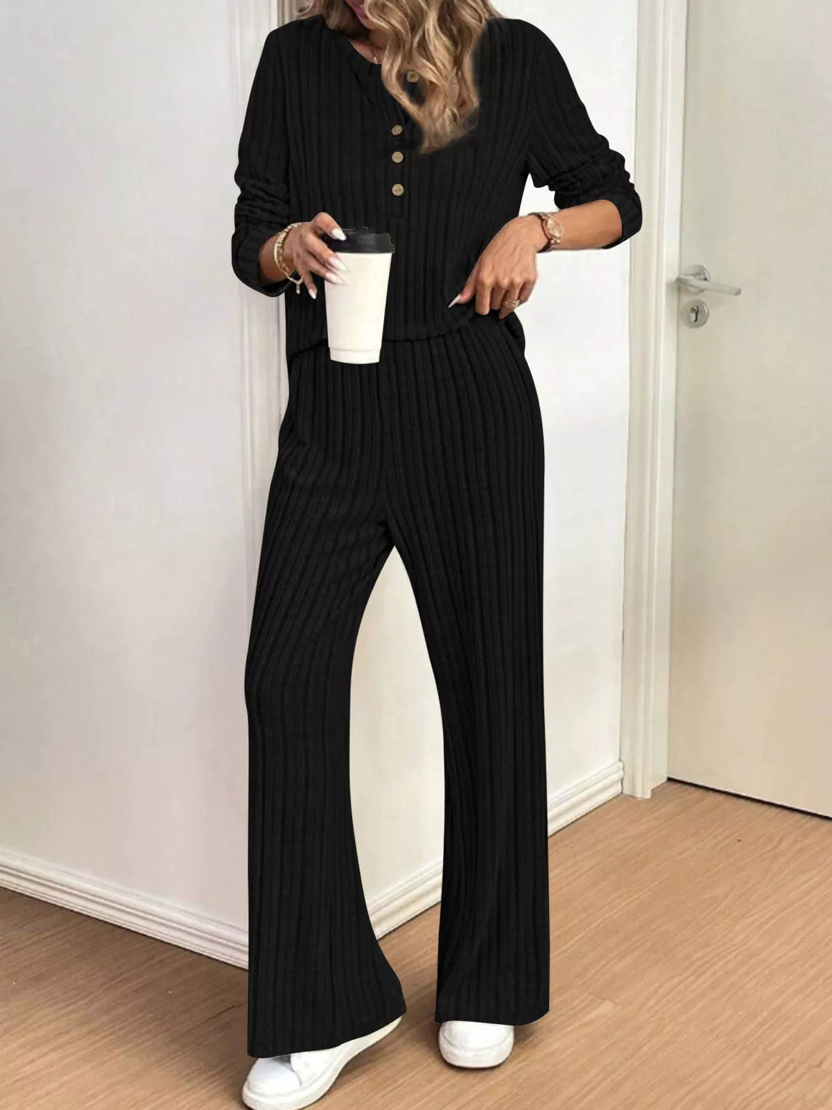Margot Ribbed Knit Top and Pants Set Khaki 2