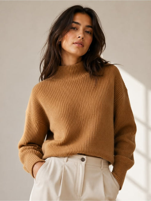 Helena Mock Neck Sweater Tan 1