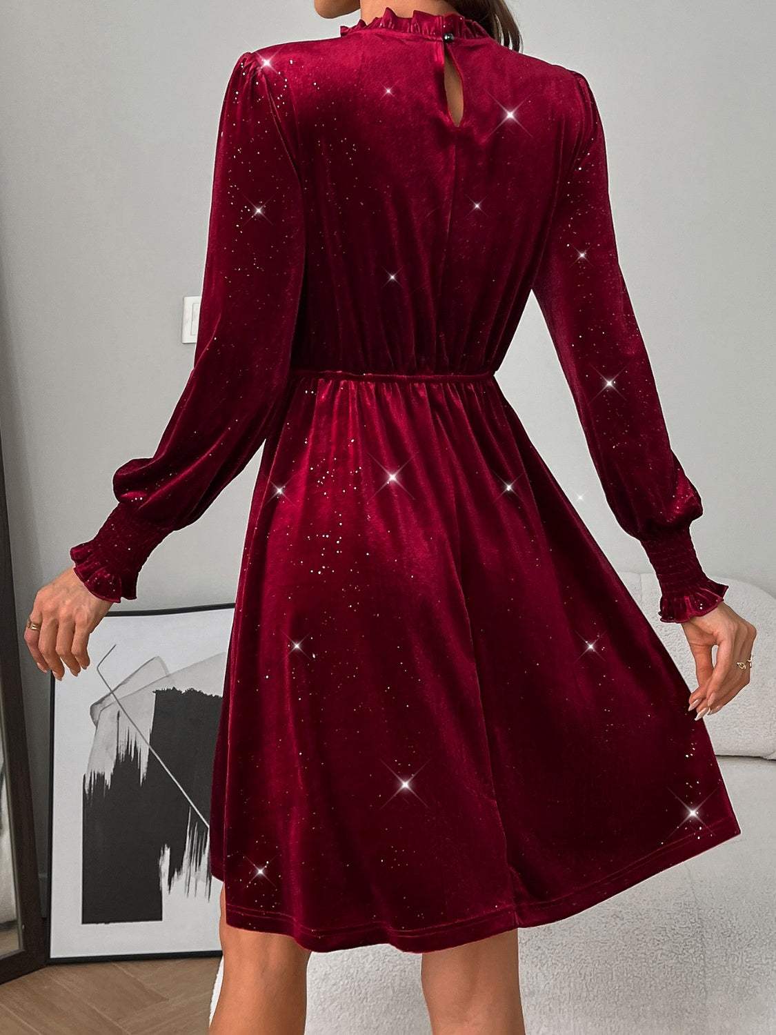 Camille Glitter Mock Neck Mini Dress Burgundy 2
