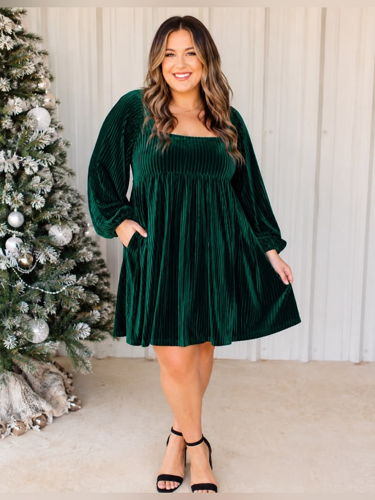Emmeline Velvet Babydoll Dress Emerald 1